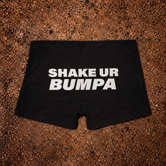 BLACK 'SHAKE UR BUMPA' BOOTY SHORTS