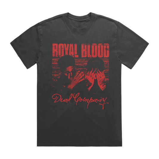 A dark charcoal gray t-shirt featuring a distressed red graphic print with the text 'ROYAL BLOOD' and 'Dead Company' over a red-tinted photo of two figures.