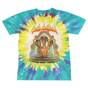 Blue and yellow tie dye t-shirt with terra firma album art on front
