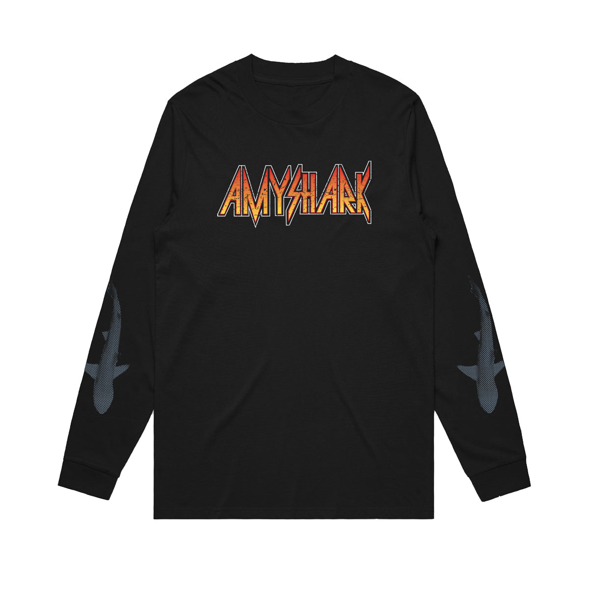 Black long sleeve top with Amy Shark logo