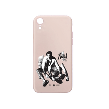 Load image into Gallery viewer, Iphone XR model phone case that is light pink with black and white image of Ruel