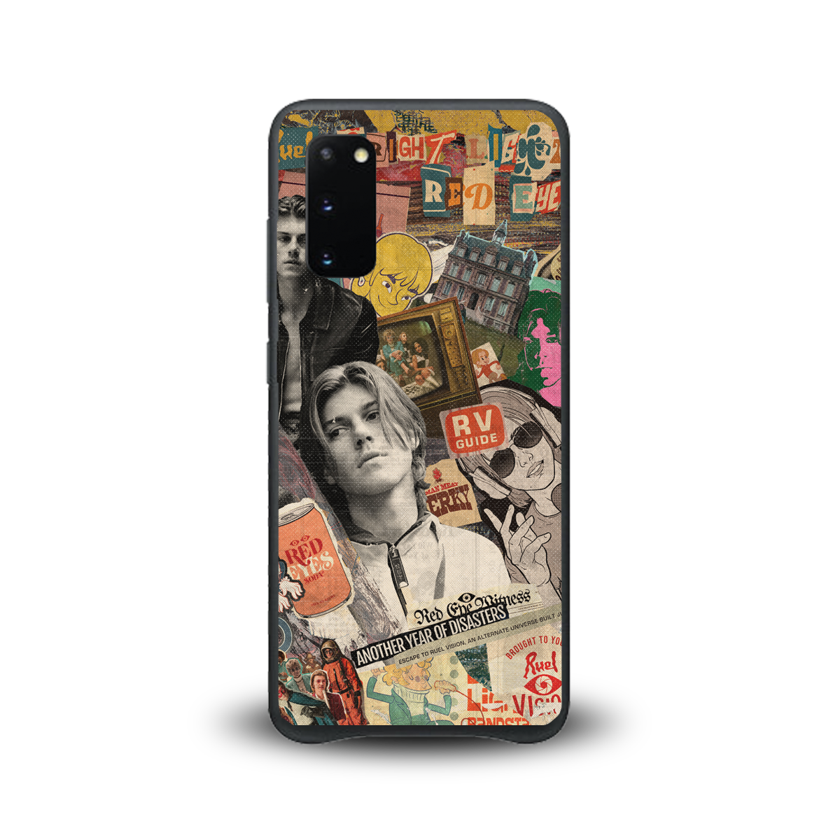 Samsung Galaxy phone case with collage of Ruel photos and graphics